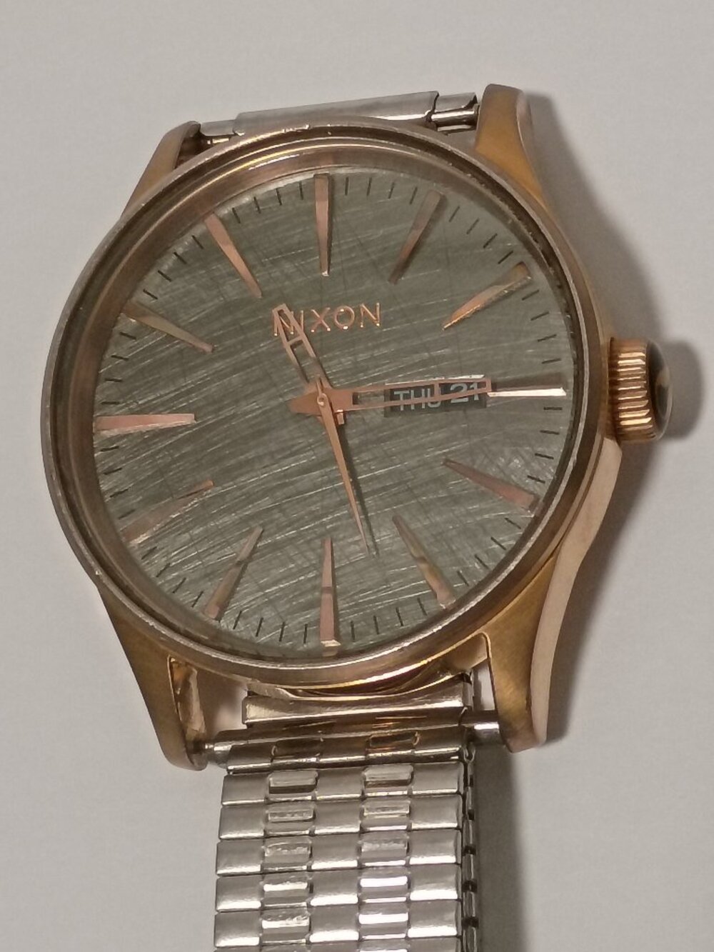 Men's Nixon The Sentry Watch Dial Date Steel Bracelet Rose Gold/ Gunmetal Case